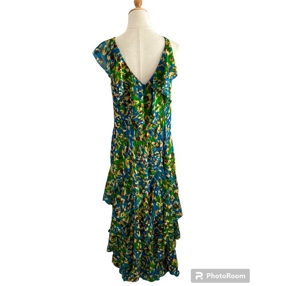 Robbie Bee One Shoulder Multicolor Ruffled Tiered Maxi Dress Size 14 - Picture 3 of 7